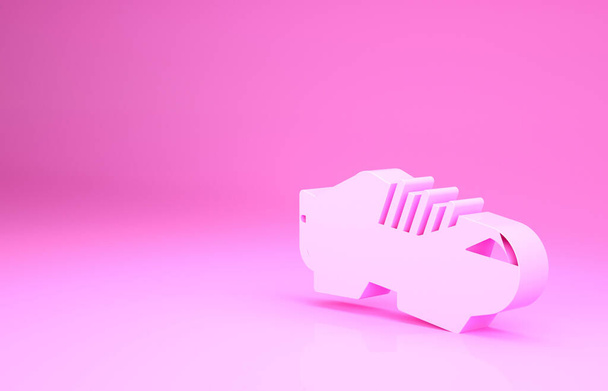 Rosa Triathlon ciclismo sapatos ícone isolado no fundo rosa. Sapatos desportivos, sapatos de bicicleta. Conceito de minimalismo. 3D ilustração 3D render. - Foto, Imagem