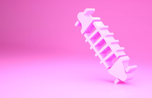 Pinkfarbenes Symbol für die Fahrradaufhängung auf rosa Hintergrund. Minimalismus-Konzept. 3D Illustration 3D Renderer. - Foto, Bild