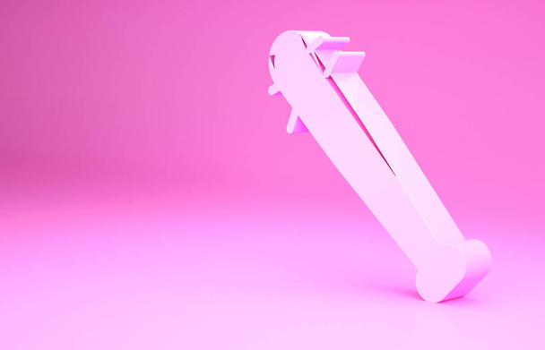 Розовая бейсбольная бита с ногтями значок изолирован на розовом фоне. Жестокое оружие. Концепция минимализма. 3D-рендеринг. - Фото, изображение