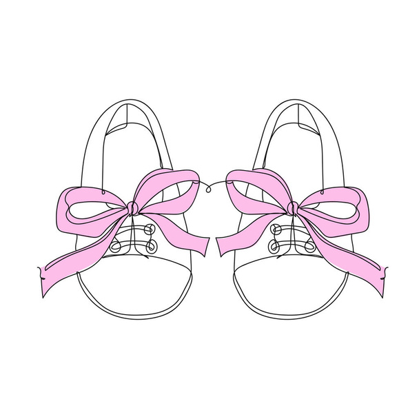  Baby shoes with pink ribbon - one line drawing. Vector illustration continuous line drawing - Vektor, obrázek