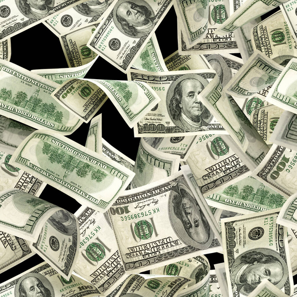 Dolar bezproblémové peníze pozadí. Sto dolarů Ameriky. Peníze v hotovosti v hotovosti izolované na černé - Fotografie, Obrázek