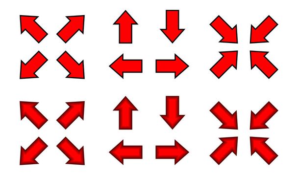 地図のための赤い矢印と斜めの矢印記号、グラフィックゲームのための矢印ボタン、方向の矢印 - ベクター画像