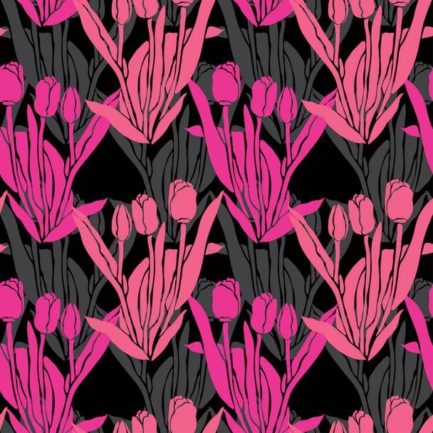 Elegante patrón sin costuras con flores de tulipán, elementos de diseño. Patrón floral para invitaciones, tarjetas, impresión, envoltura de regalo, fabricación, textil, tela, fondos de pantalla - Vector, imagen