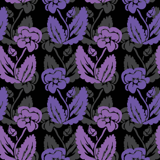 Elegant seamless pattern with pansy flowers, design elements. Floral  pattern for invitations, cards, print, gift wrap, manufacturing, textile, fabric, wallpapers - Vector, Image
