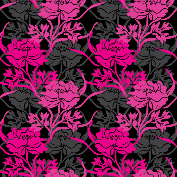 Elegant seamless pattern with peony flowers, design elements. Floral  pattern for invitations, cards, print, gift wrap, manufacturing, textile, fabric, wallpapers - Vector, imagen