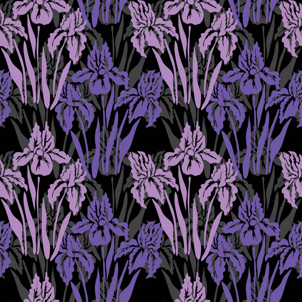 Elegant seamless pattern with iris flowers, design elements. Floral  pattern for invitations, cards, print, gift wrap, manufacturing, textile, fabric, wallpapers - Vektor, Bild