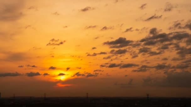 4K Time lapse sunset sunrise and beautiful twilight fluffy storm cloudy blue and yellow sky smoothly flowing to fantastic mind. Rainy good evening and have a nice day concept. - Footage, Video