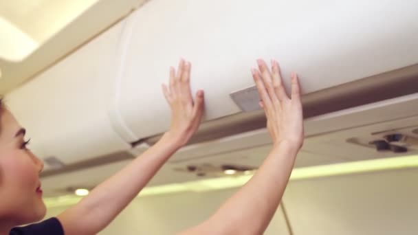 Tripulación de cabina o azafata trabajando en avión - Metraje, vídeo