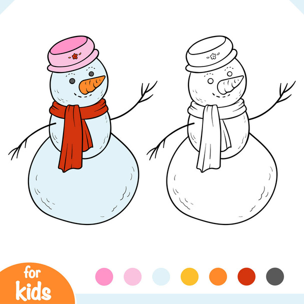 Libro para colorear para niños, muñeco de nieve - Vector, imagen