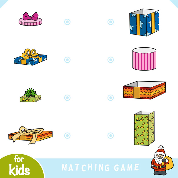 Dopasowanie gry, gra edukacyjna dla dzieci. Podłącz pokrywy pudełka i pudełka upominkowe według kształtów i kolorów - Wektor, obraz