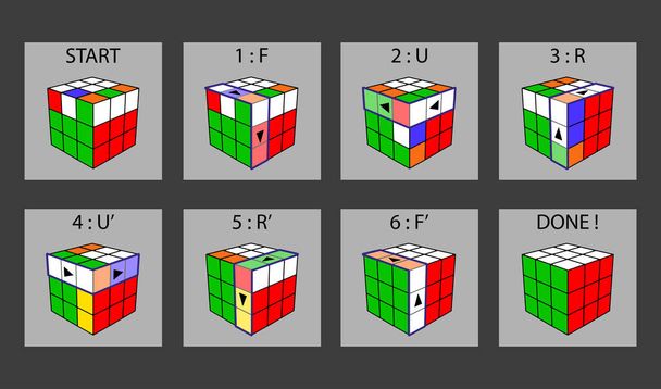 Rubikin kuutio eri asennoissa on realistisesti eristetty. Toimituksellinen isometrinen kuva. Rubikin kuutioyhdistelmän yhdistelmä. Vektoriesimerkki - Vektori, kuva