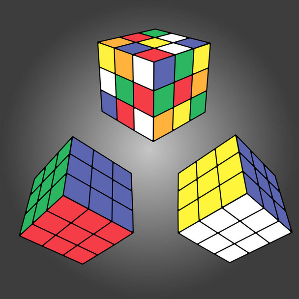 Rubik's cube dans différentes positions de façon réaliste isolé. Illustration isométrique rédactionnelle. Rubik's Cube est un puzzle 3D, inventé en 1974 par le professeur Erno Rubik. Illustrations vectorielles - Vecteur, image