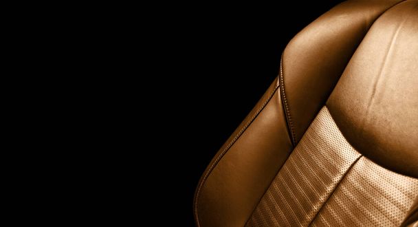 Modern Luxury car brown leather interior. Comfortable orange leather seats with stitching. Perforated leather interior - Valokuva, kuva