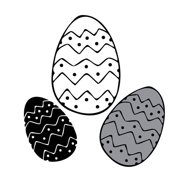 Izolált vektor fekete-fehér készlet aranyos húsvéti tojás bélelt dísz - Vektor, kép