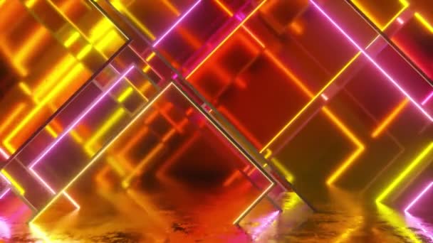 Beweging van glazen neon blokken. Modern oranje lichtspectrum. Naadloze lus 3d renderen - Video