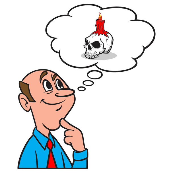 Thinking about Witchcraft - A cartoon illustration of a man thinking about Witchcraft. - Vector, Image