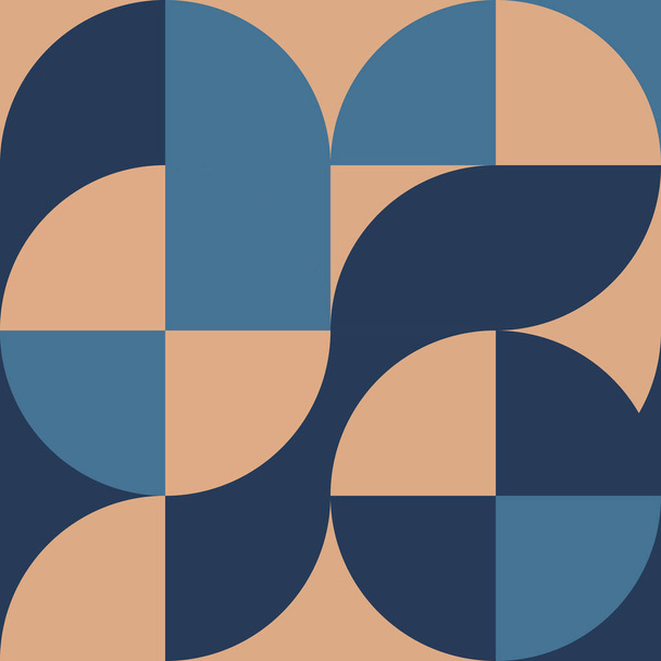 Patrón geométrico cuadrado en estilo Bauhaus con círculos. Fondo geométrico. Elemento de diseño gráfico retro. Composición con formas. - Vector, imagen