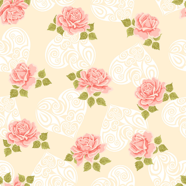 Seamless wallpaper pattern with roses - Vector, imagen