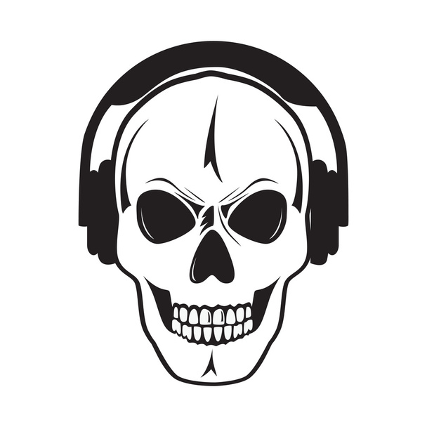 Jolly skull with headphones. Isolated object. - Vektör, Görsel