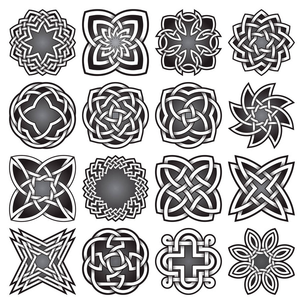 Набір абстрактних символів священної геометрії в кельтському стилі вузлів. Колекція знаків татуювання.. - Вектор, зображення
