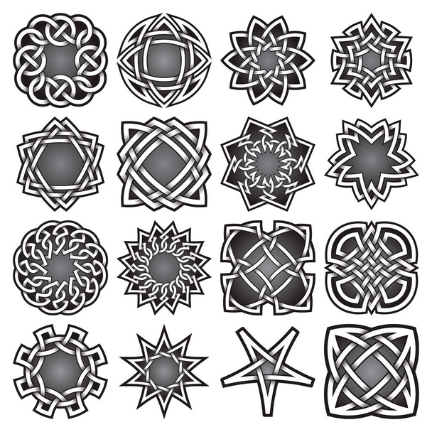 Набір абстрактних символів священної геометрії в кельтському стилі вузлів. Колекція знаків татуювання.. - Вектор, зображення