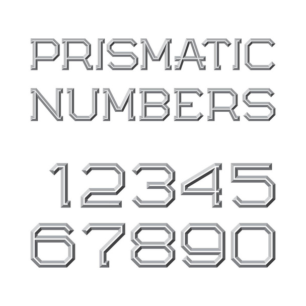 Gray faceted numbers. Prismatic retro font. Isolated figures. - Vector, Image