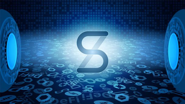 Synthetix Network Token SNX symbol of the DeFi system shining in the rays of light. Cryptocurrency logo icon. Decentralized finance programs. Vector EPS10. - Vector, Image