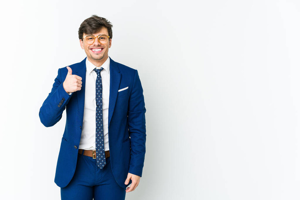 Young business cool man smiling and raising thumb up - Photo, Image