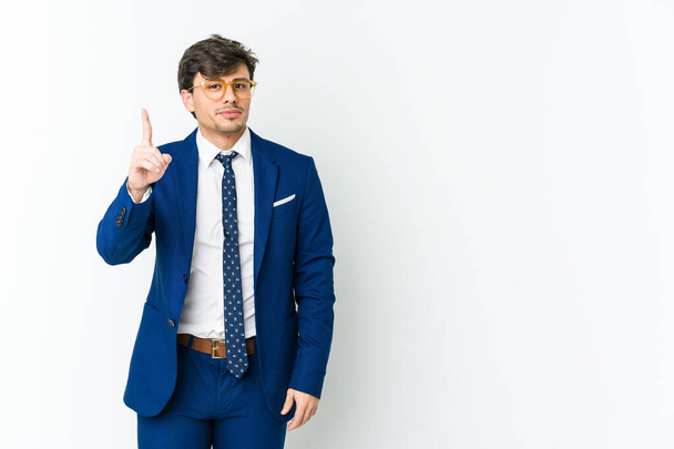 Young business cool man showing number one with finger. - Photo, Image