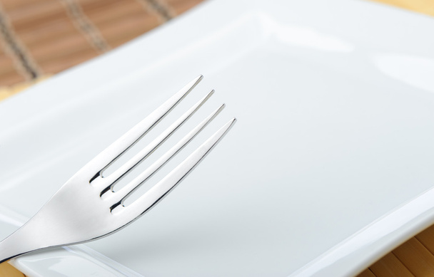 Fork laying on a plate - Фото, зображення