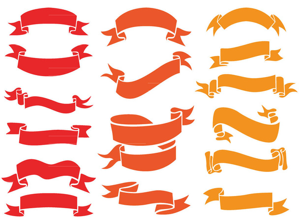 Vector Illustration of a Flat Red and Orange Decorative Holidays Christmas Ribbon Banner Set - Vector, Imagen