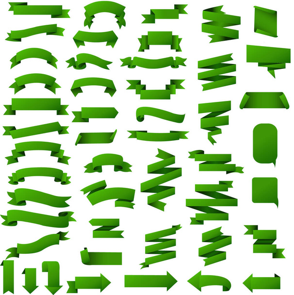 Green Ribbon Set Isolated White Background - Vector, imagen