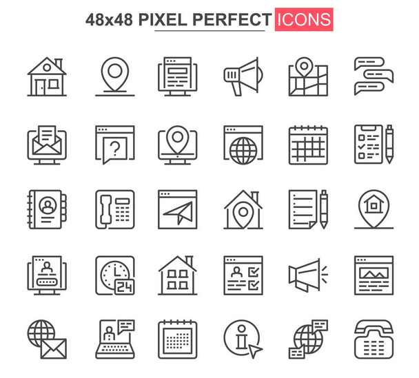 Contact us thin line icons set. Online communication, email messaging unique design icons. Business connections, chat and phone calling outline vector bundle. 48x48 pixel perfect linear pictogram pack - Vector, Image