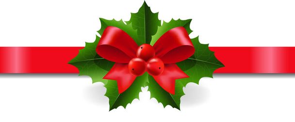 Christmas Red Ribbon With Holly Berry Transparent Background With Gradient Mesh, Vector Illustration - ベクター画像