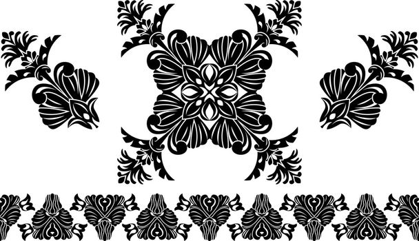 Set of decorative elements, border and flower patterns - Vector, Image
