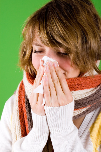 Cold girl sneezes - Fotografie, Obrázek