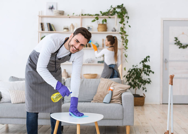 Stay at home and cleaning flat spending quarantine together - Photo, Image