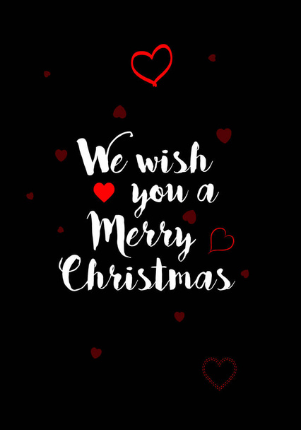 We wish you a merry christmas. Winter holidays quote with red hearts. Hand drawn lettering. - Photo, Image