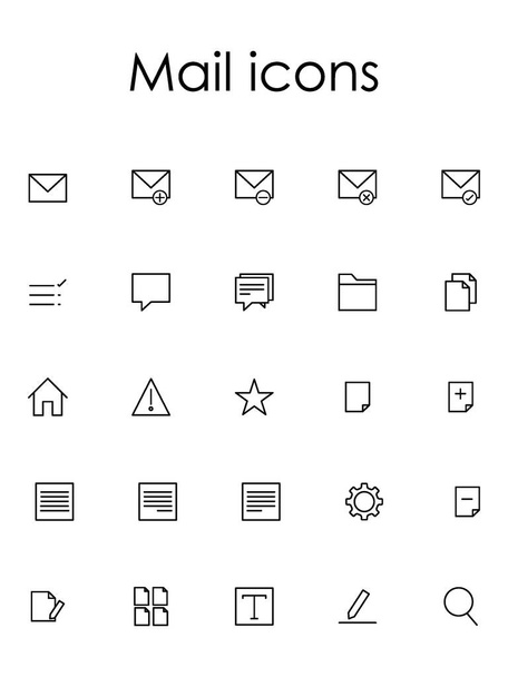 Black Flat Simply Set of Various Outline Mail Icons - Вектор,изображение