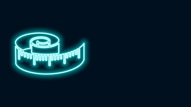 Zářící neonová čára Ikona ukazatele pásky izolovaná na černém pozadí. Měřící páska. Grafická animace pohybu videa 4K - Záběry, video