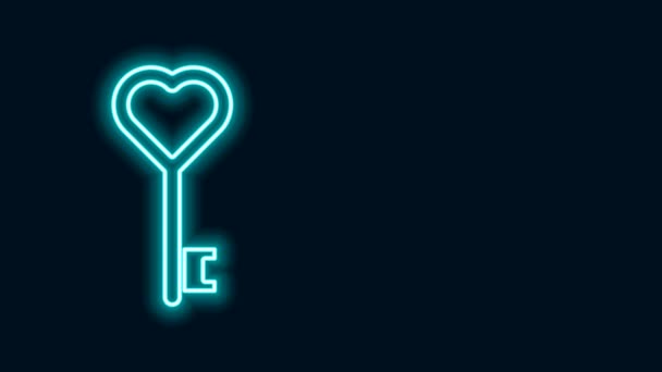 Zářící neonová čára Klíč ve tvaru srdce ikona izolované na černém pozadí. Grafická animace pohybu videa 4K - Záběry, video