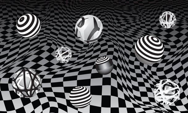 Набор декоративных сфер на черно-белом фоне. Абстрактная векторная иллюстрация - Вектор,изображение