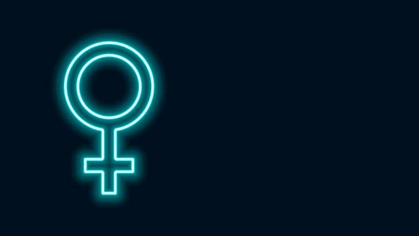 Светящаяся неоновая линия Иконка женского пола выделена на черном фоне. Символ Венеры. Символ женского организма или женщины. Видеографическая анимация 4K - Кадры, видео