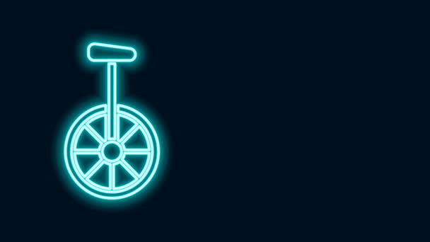 Λαμπερό νέον γραμμή Unicycle ή ένα τροχό ποδήλατο εικονίδιο που απομονώνονται σε μαύρο φόντο. Μονοκινητήριο ποδήλατο. 4K Γραφική κίνηση κίνησης βίντεο - Πλάνα, βίντεο