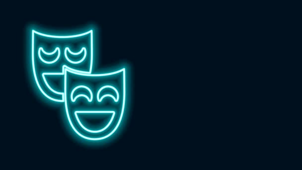 Linea neon incandescente Icona di maschere teatrali comiche isolate su sfondo nero. Animazione grafica 4K Video motion - Filmati, video