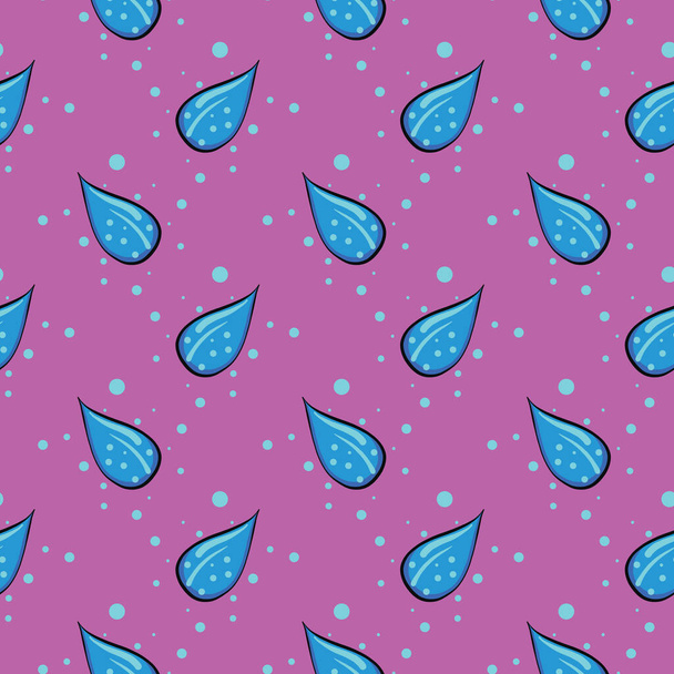 Water drops, seamless pattern on purple background. - Vektor, obrázek