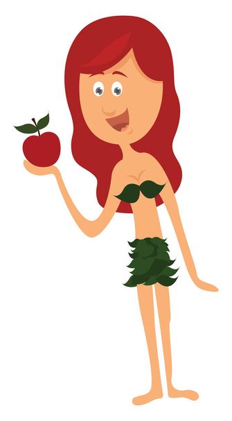 Eva con manzana, ilustración, vector sobre fondo blanco - Vector, imagen