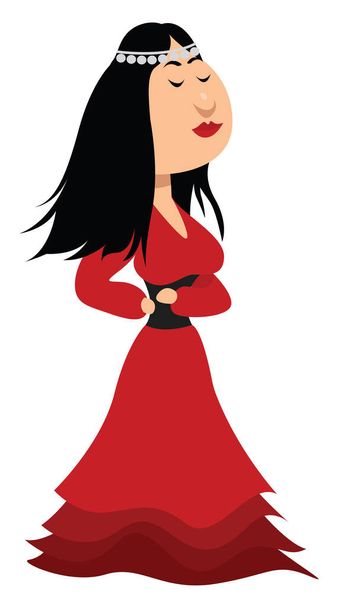 Gypsy in red dress, illustration, vector on white background - Vektor, obrázek