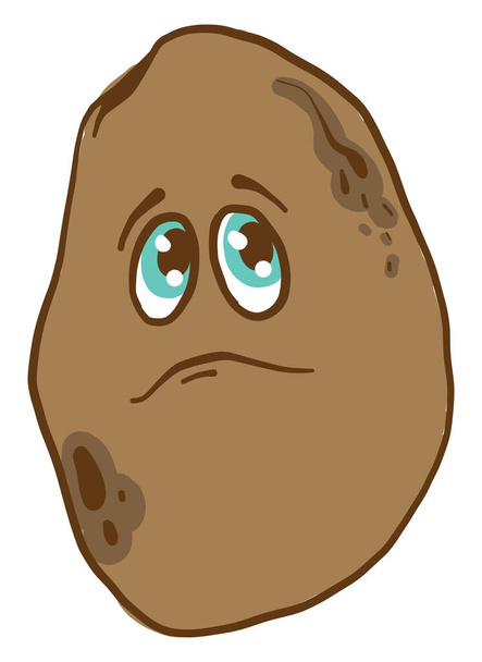 Sad potato with blue eyes, illustration, vector on white background - Vector, Image