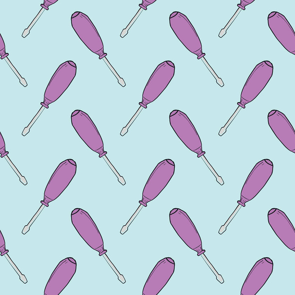 Purple screwdriver, seamless pattern on blue background. - Vektor, Bild
